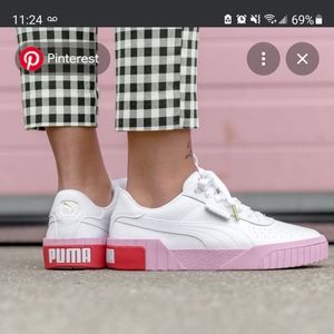 White, pink and red Cali puma size 8